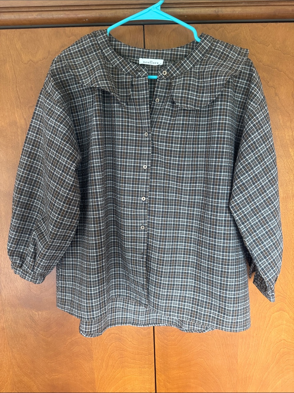 New without tags Neuflora Elizabeth Brown Plaid Button-Front Cotton Top